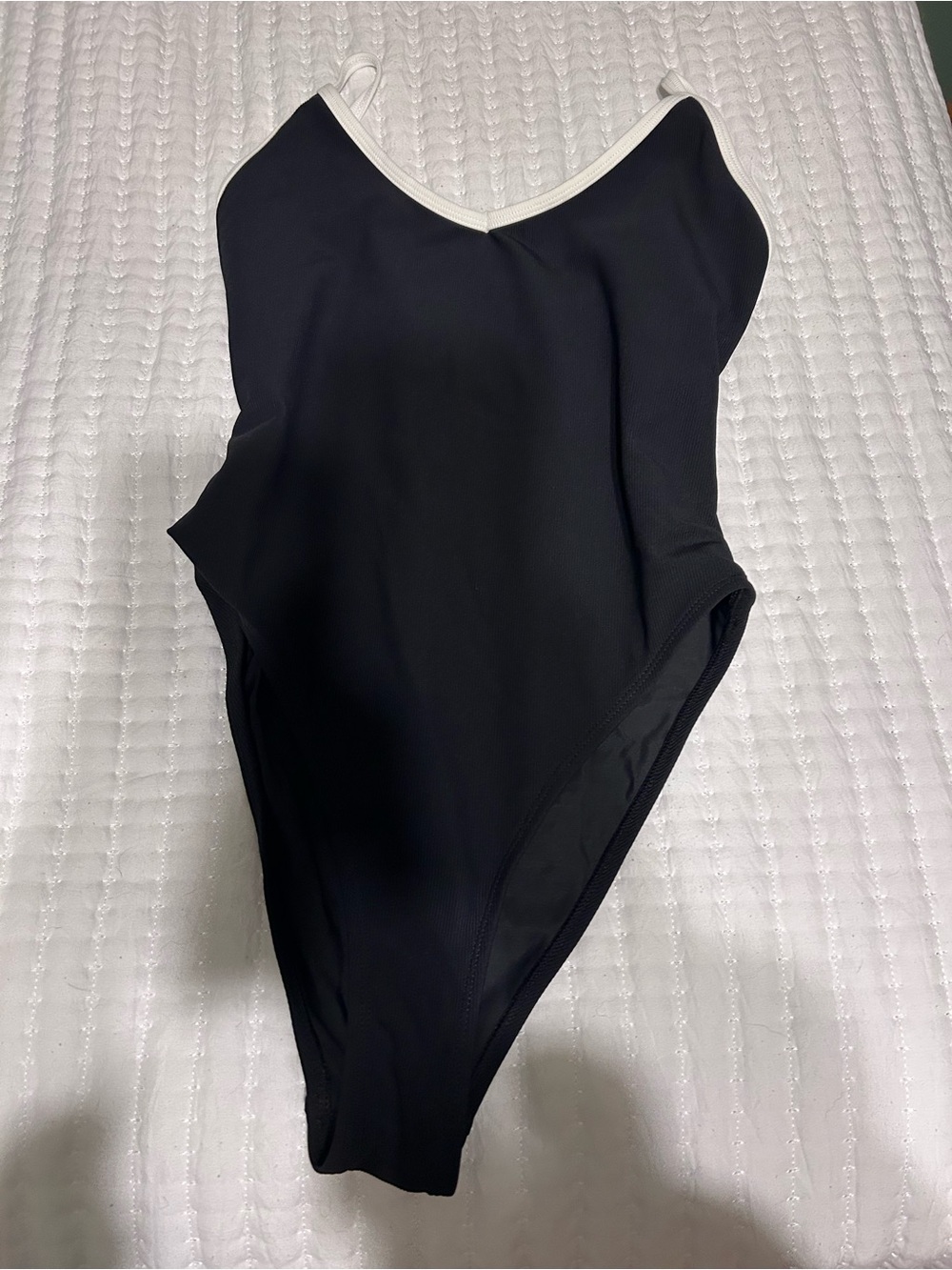 Black Women's One-Piece Swim Bodysuit with White Trim
